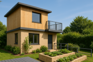 Modern eco house with lush garden,eco friendly building materials for houses