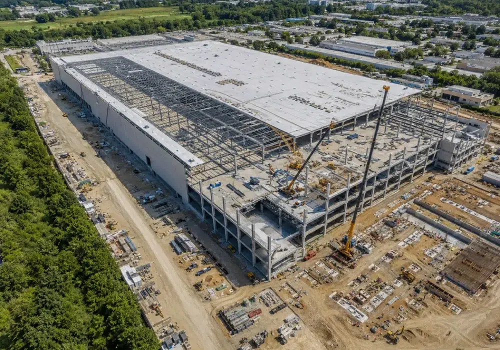 Gigafactory construction site for large-scale battery manufacturing facility