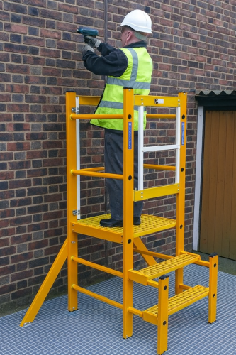 Construction Worker on Platform Ladder
